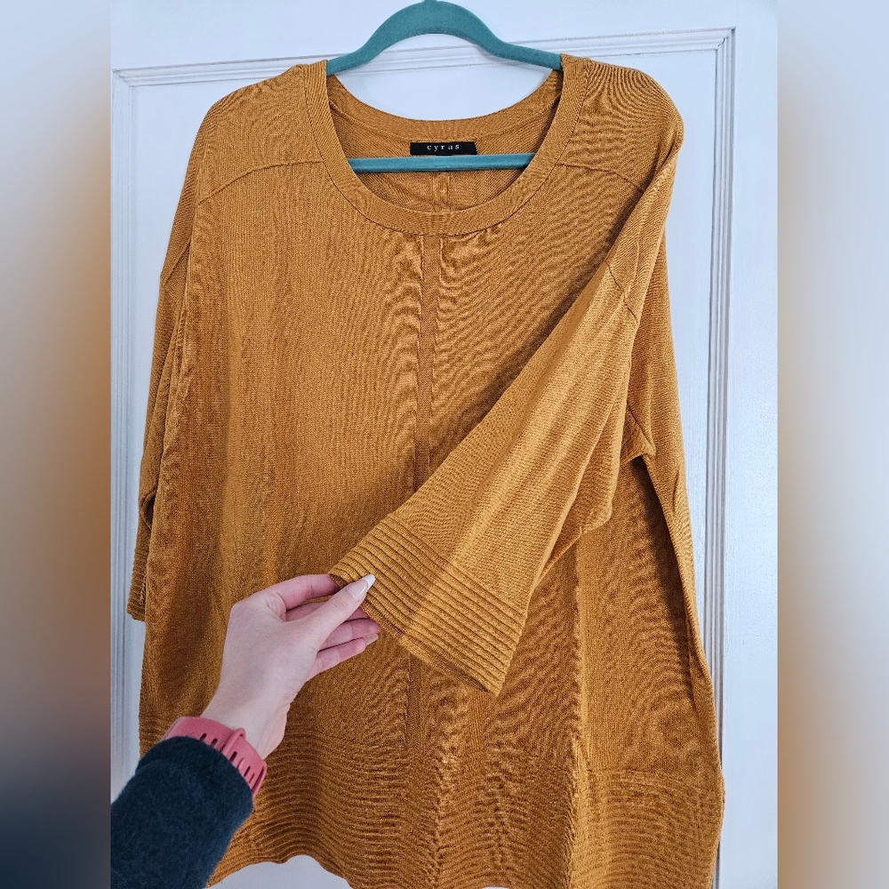 Cyrus Mustard/Orange Crew Neck 3/4 Blouse - Picture 4 of 5